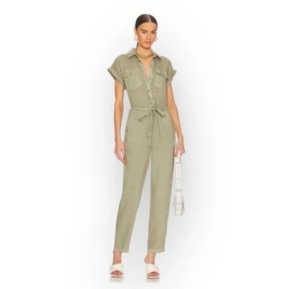 THREAD Supply Button Front Chambray Jumpsuit Sleeveless Khaki Size M Casual